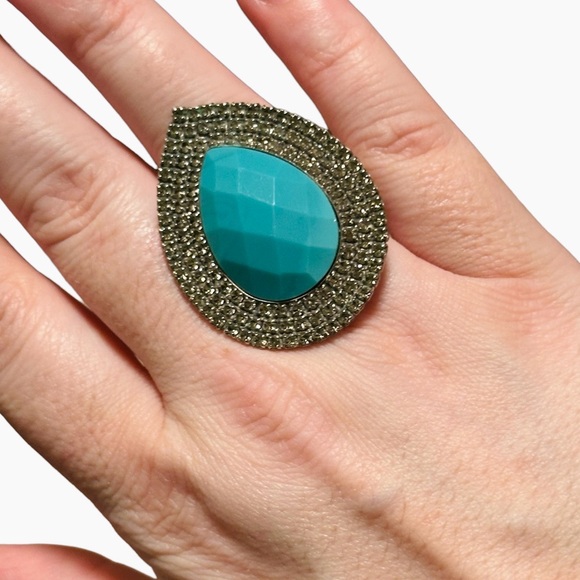Bohemian Bardot Style Fashion Stone Turquoise Rhinestone Ring - Picture 1 of 6